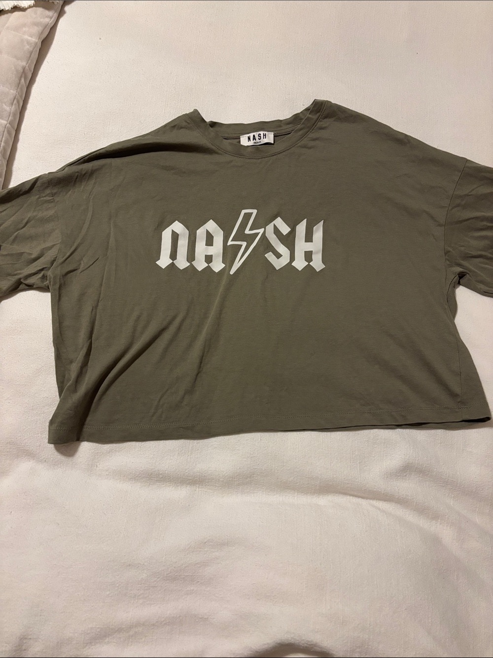 Nash by Nash Collection Olive Green Graphic Crop Tee with White Logo - Womens
